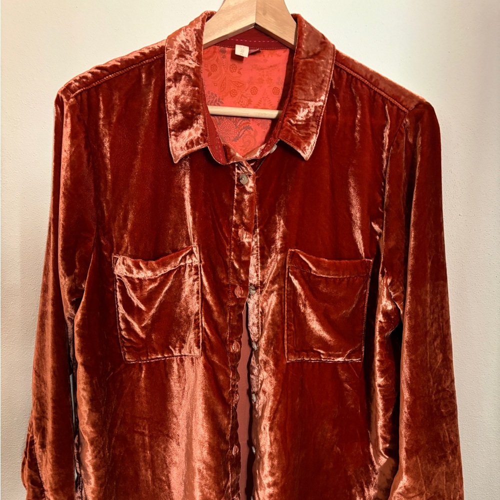 Anthropologie -Pilcro Rust Velvet Button-Down Shirt